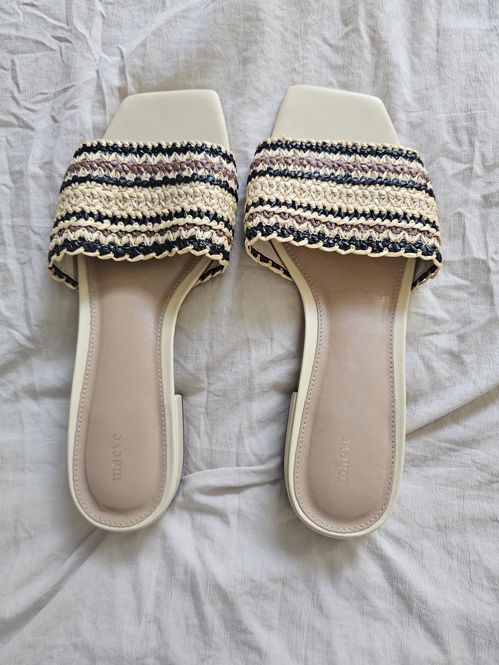 Maeve Woven Slide Sandals EU 36 US 5.5 6 Cream Striped Raffia Flat Slides